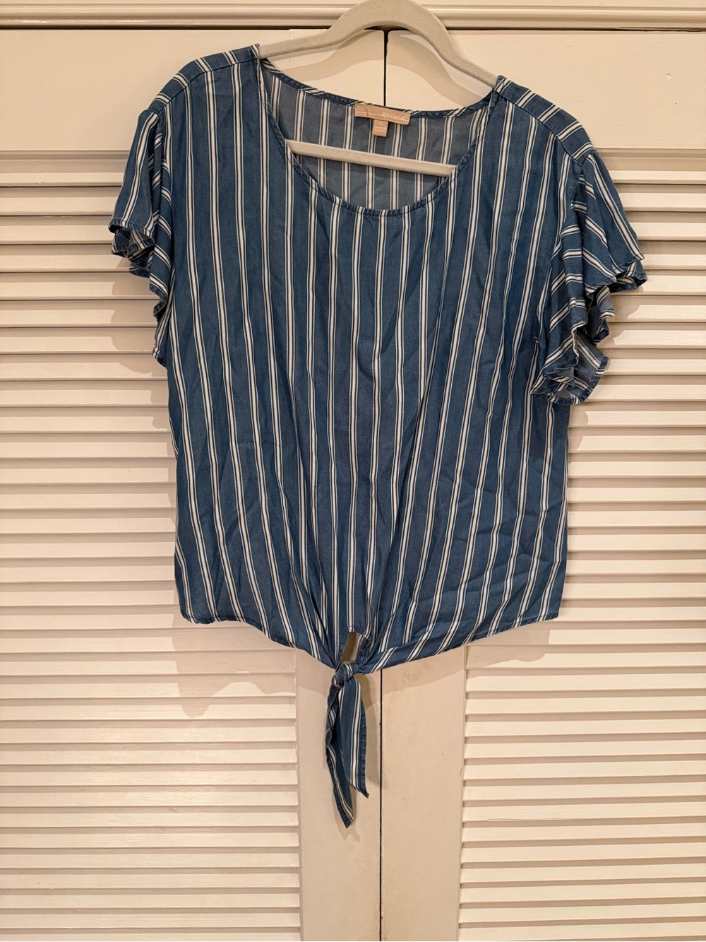 Striped Blue Tie-Front Women’s Blouse